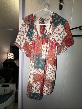 Floral Patchwork Tunic in Teal, Rust & Cream